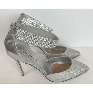 Nina Rosey Evening Silver Glittera Shoes Size 10M Pumps Heels